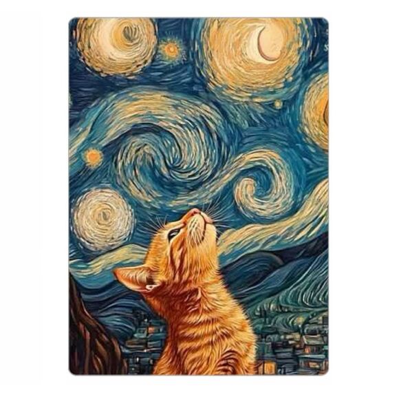 Starry Night Tabby Cat Art Magnet - Picture 1 of 3